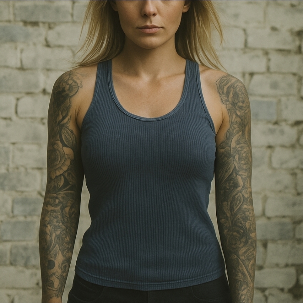 SPIRITUAL GANGSTER Blue Stonewash Ribbed Tank top sz XS NEW